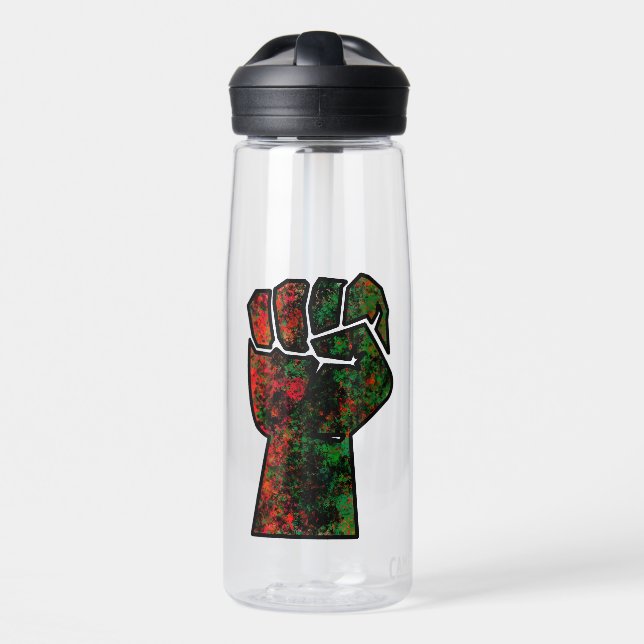 black pride red green fist pan African flag unity  Water Bottle (Front)