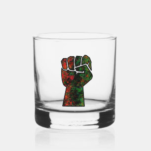 black pride red green fist pan African flag unity  Whiskey Glass