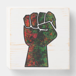 black pride red green fist pan African flag unity Wooden Box Sign