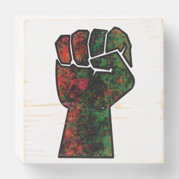 Black Pride Red Green Fist Pan African Flag Unity  Wooden Box Sign by CharmedPix at Zazzle