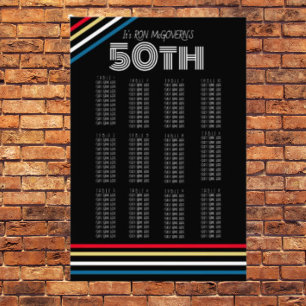 Black & Primary 50th Retro Stripe Seating Chart Photo Print