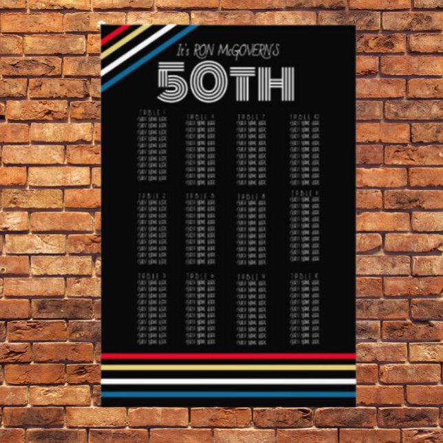 Black & Primary 50th Retro Stripe Seating Chart  Photo Print (Creator Uploaded)