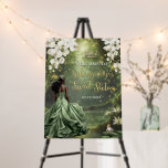 Black Princess and Frog Sage Green Dress Sweet 16 Foam Board<br><div class="desc">Personalize this enchanting Sweet 16 birthday welcome sign board easily and quickly. Simply click the Edit Using Design Tools button to further edit the text, change font styles and font colors. Featuring a black girl dressed in a sage green dress, a frog prince, beautiful trailing white floral and an enchanted...</div>