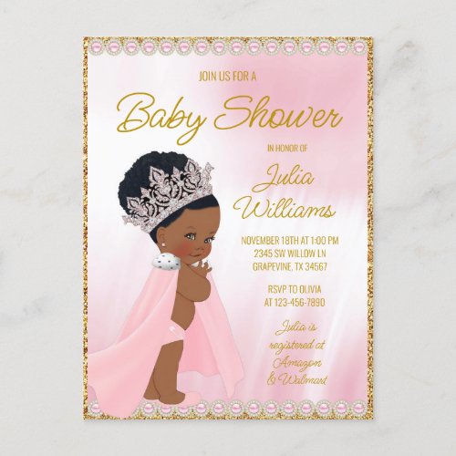 Black Princess Baby Shower Invitation  Postcard