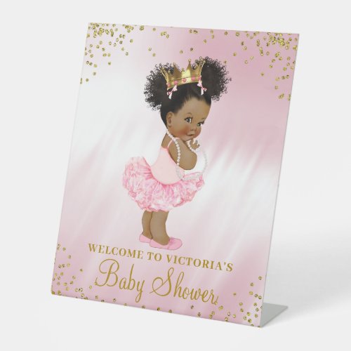 Black Princess Baby Shower Welcome Table Pedestal Sign