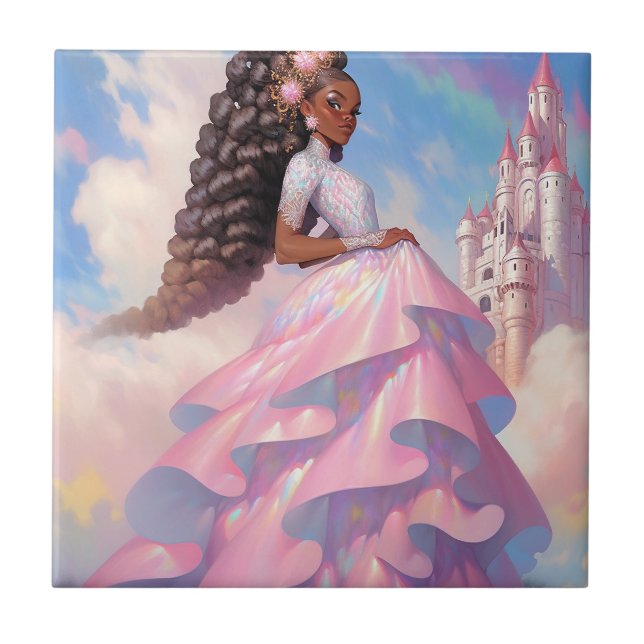 Black Princess Fantasy Art Ceramic Tile (Front)