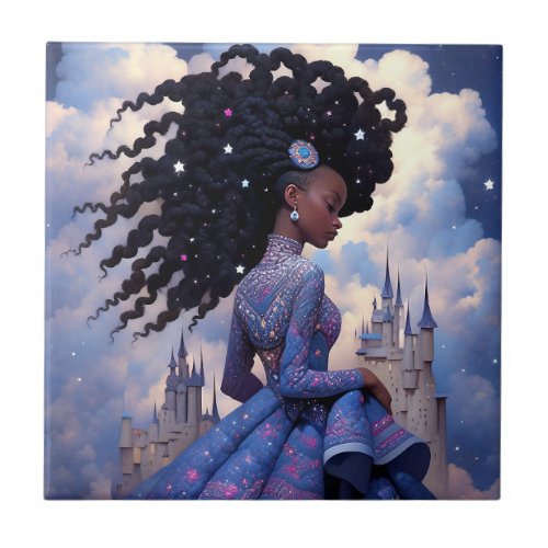 Black Princess Fantasy Art Ceramic Tile
