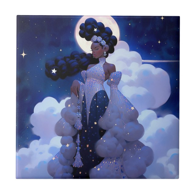 Black Princess Fantasy Art Ceramic Tile (Front)