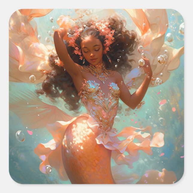 Black Princess Fantasy Art Square Sticker (Front)
