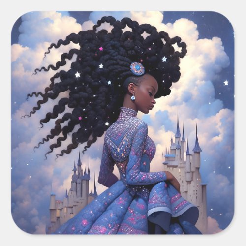 Black Princess Fantasy Art Square Sticker