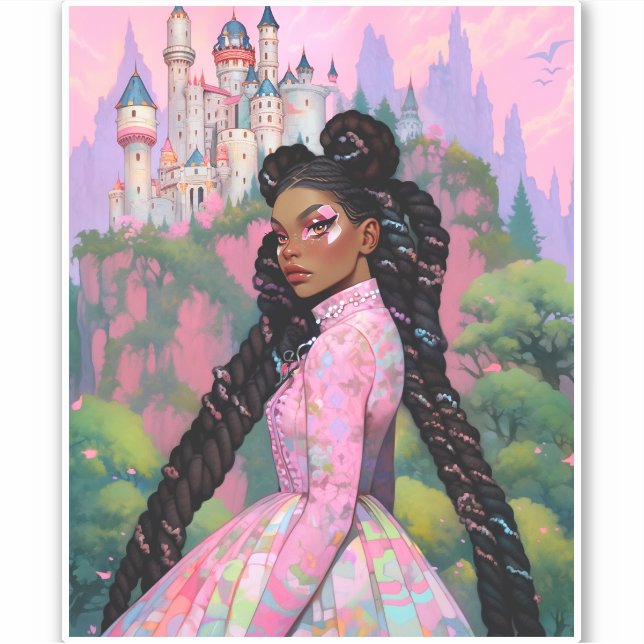 Black Princess Fantasy Art Sticker (Front)