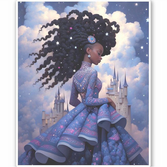 Black Princess Fantasy Art Sticker (Front)