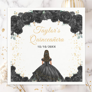 Black Princess Floral Quinceañera Napkins