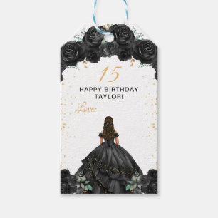 Black Princess Quinceañera Happy Birthday Gift Tags