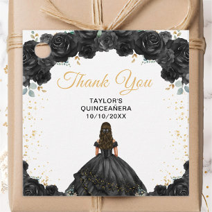 Black Princess Quinceañera Thank You Favor Tags