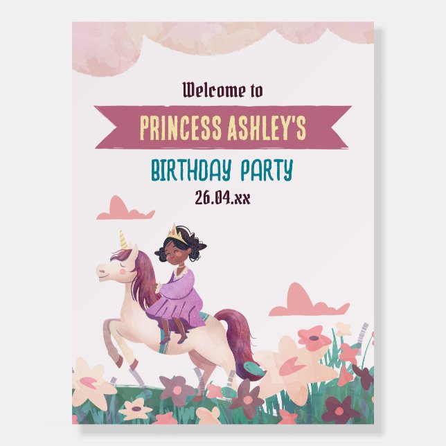  Black Princess Riding Unicorn Welcome Foam Boards (Front)