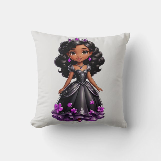 Black Princess Throw Pillow (Front)