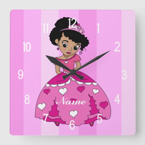 Black princess with black natural hair square wall clock
