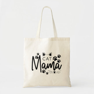 Black Print Cat Mama Paw Art Cute Tote Bag