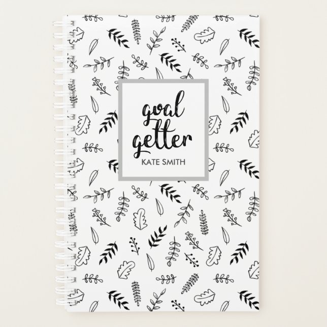 Black Print Leaves Doodle Planner (Front)