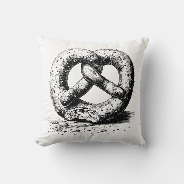Black Print Plain Sketchy Pretzel Throw Pillow (Front)