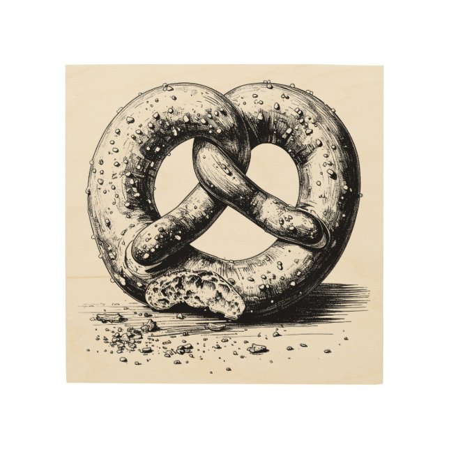 Black Print Plain Sketchy Pretzel Wood Art (Front)