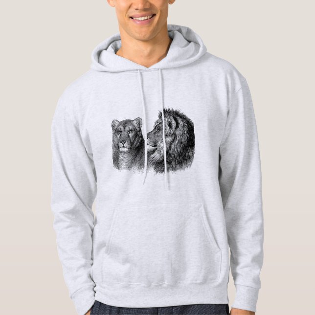 Black print wild animals men light gray  hoodie (Front)