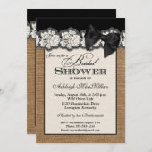 Black PRINTED BOW Burlap Lace Bridal Shower Invite (Front/Back)
