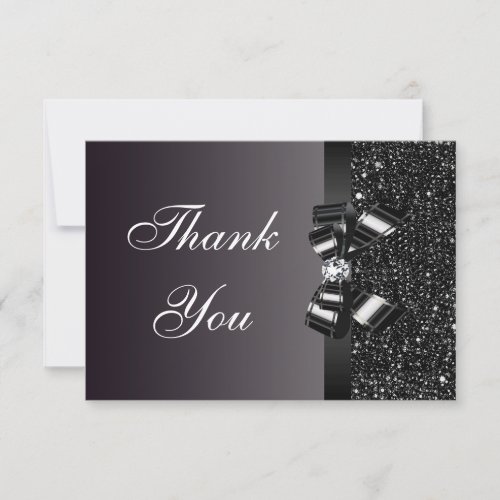 Black Printed Sequins Bow &amp; Diamond Thank You