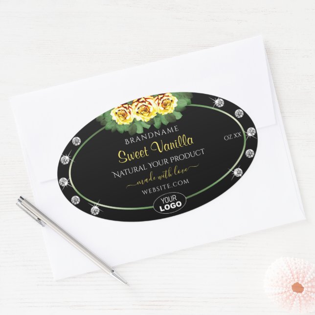 Black Product Label Green Yellow Roses Jewels Logo (Envelope)