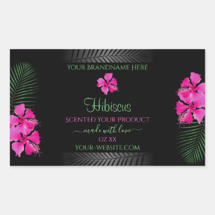 Black Product Label Pink Flowers Green Palm Leaves