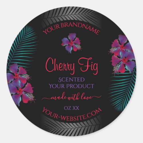 Black Product Label Purple Red Flowers Teal Leaves