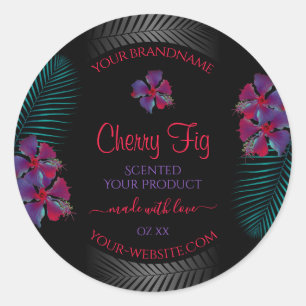 Black Product Label Purple Red Flowers Teal Leaves