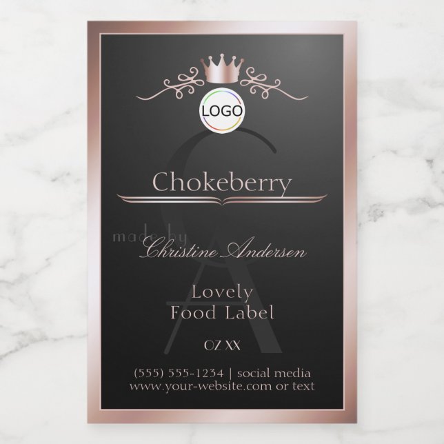 Black Product Label Rose Gold Frame Logo Monogram (Single Label)