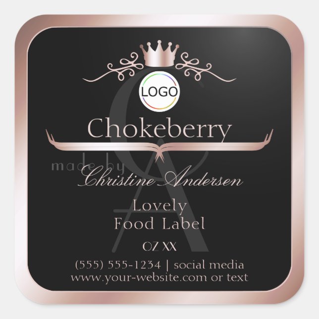 Black Product Label Rose Gold Frame Logo Monogram (Front)