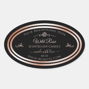 Black Product Label Rose Gold Frame Vintage Flower