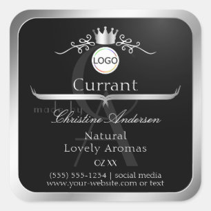Black Product Label Silver Frame Logo and Monogram