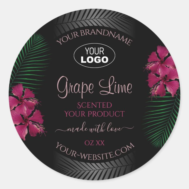 Black Product Label Wine Red Hawaiian Flowers Logo (Front)