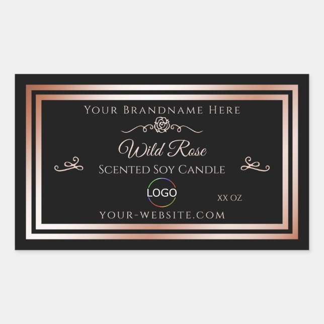 Black Product Label with Rose Gold Frame and Logo (Front)