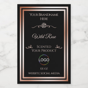 Black Product Label with Rose Gold Frame and Logo