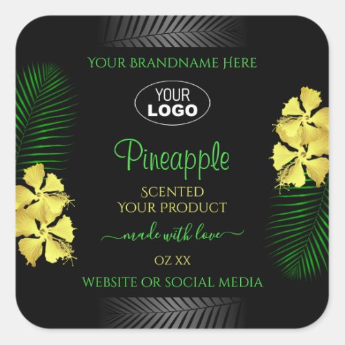 Black Product Label Yellow Green Flowers with Logo