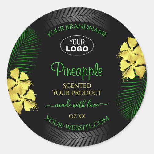 Black Product Label Yellow Green Flowers with Logo