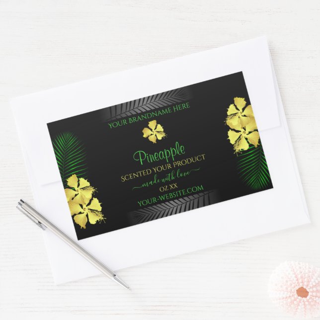 Black Product Label Yellow Green Hawaiian Flowers (Envelope)
