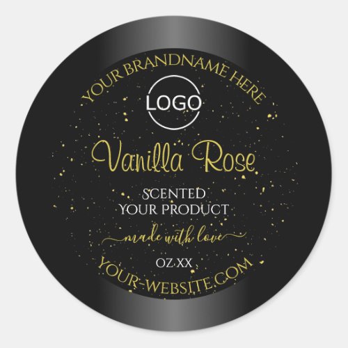 Black Product Labels Gold Soft Glitter with Logo