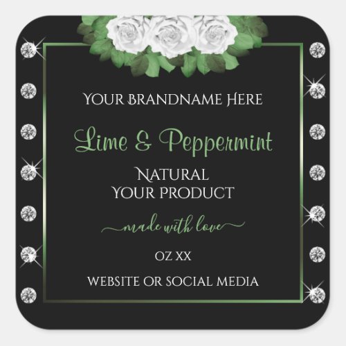 Black Product Labels Green and White Roses Jewels