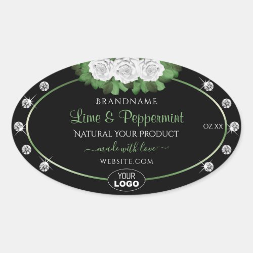 Black Product Labels Green White Roses Jewels Logo
