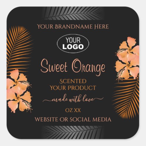 Black Product Labels Orange Hawaiian Flowers Logo