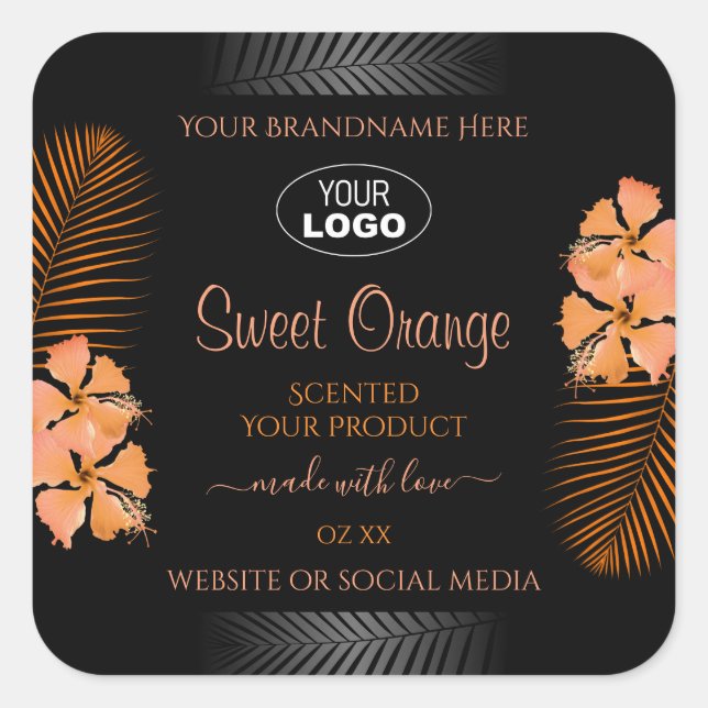 Black Product Labels Orange Hawaiian Flowers Logo (Front)