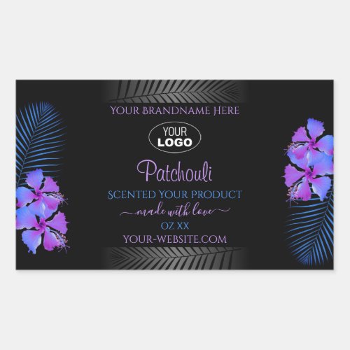 Black Product Labels Purple Blue Flowers with Logo