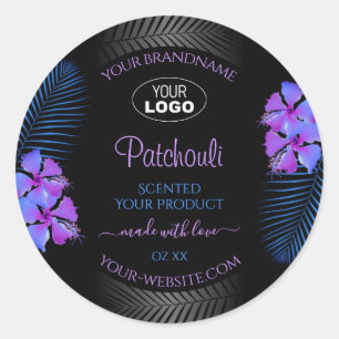 Black Product Labels Purple Blue Flowers with Logo